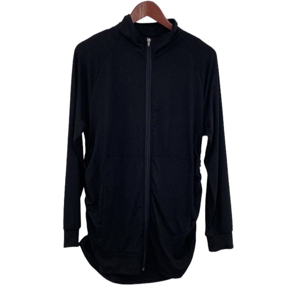 Ginkana Maternity Jacket Women Size Large Black Athletic Long Sleeves Ruched Zip